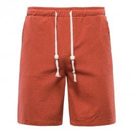Men Loose Breathable Beach Shorts Linen Cotton Shorts - Orange