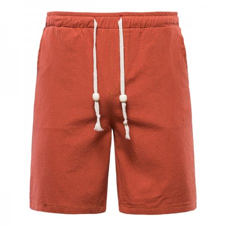 Men Loose Breathable Beach Shorts Linen Cotton Shorts - Orange