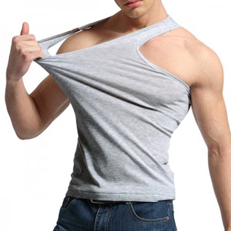 New Men's Cotton Tank-Top Bottoming Loose Casual Vest - Grey