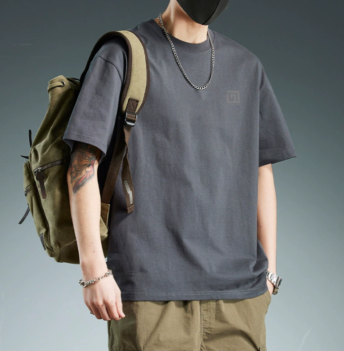Men's Summer Heavyweight Loose-Fit Cotton T-Shirt - Grey